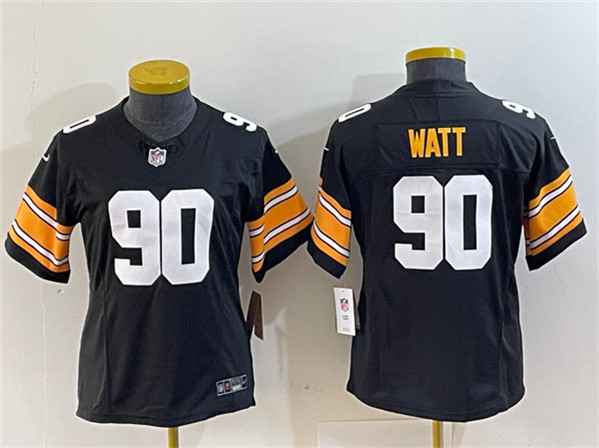 Women's Pittsburgh Steelers #90 T. J. Watt Black 2023 F.U.S.E. Stitched Jersey(Run Small)